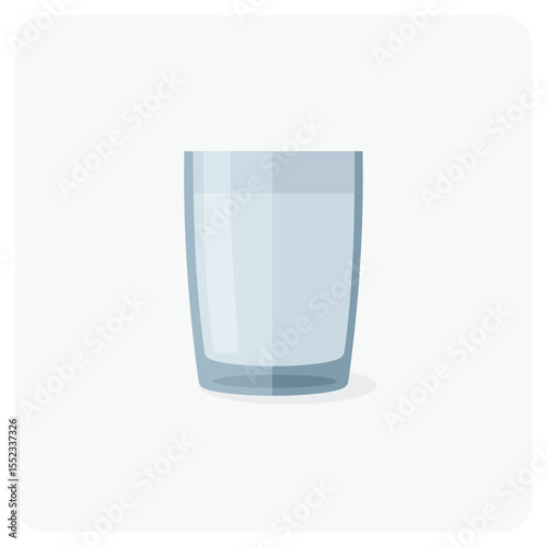 Empty water glass vector illustration. Minimalist flat style tumbler icon for beverage design, drinkware clipart, hydration graphic, clean transparent glassware, or bar and kitchen decor.