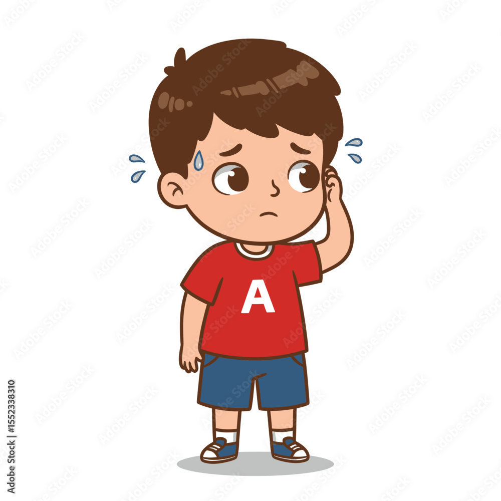 Confused and Sweating Cartoon Boy Vector Illustration Confused and Sweating Cartoon Boy Vector Illustration