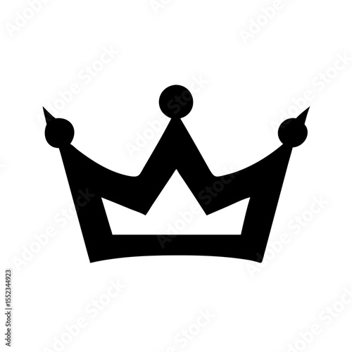 A solitary black royal crown with three points and round finials on a white background image art