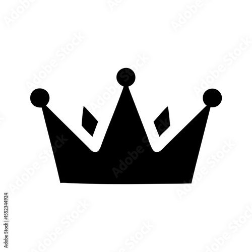 A simple black graphic of a royal crown with three points and circular finials on top shown isolated