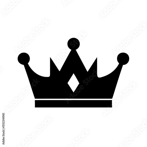 A simple graphic depiction of a royal crown with spikes and spherical adornments on a white backdrop