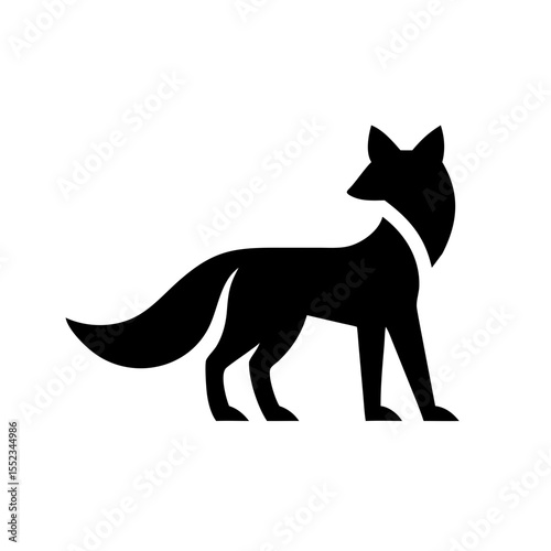 Stylized depiction of a vulpes standing in profile view with a bushy tail and pointed ears design is black