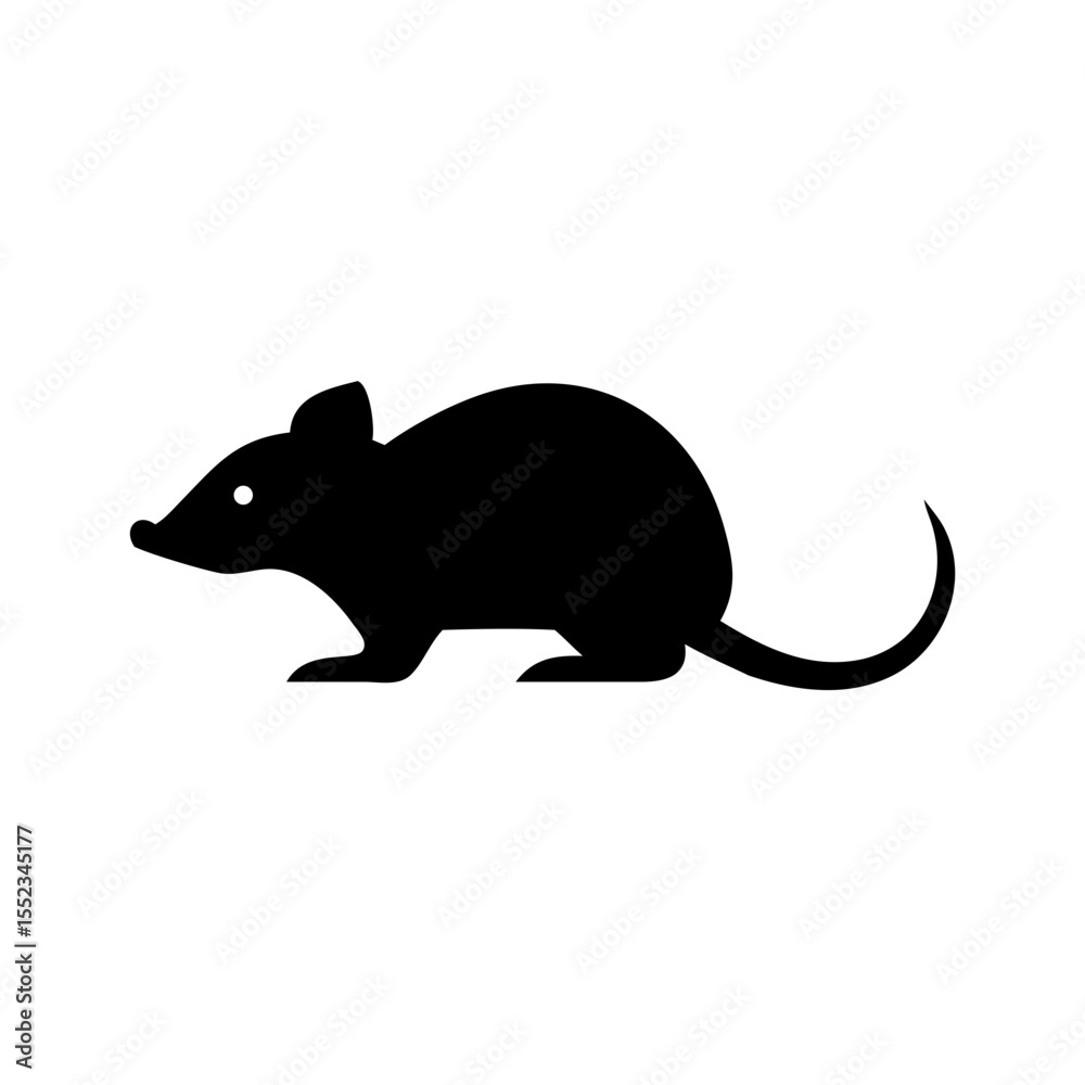 Obraz premium Silhouette of a small rodent with a long tail and tiny ears in a simple graphic representation