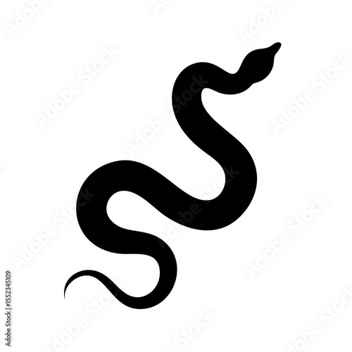 A silhouette of a serpent slithering upwards with its head raised and a curved body design shown