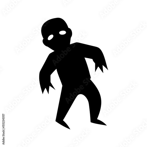 Silhouette of a creepy figure with glowing eyes and claw like hands isolated on a white background