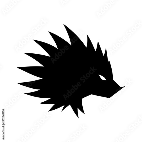Silhouette of a spiky creature with sharp features and visible eyes on a white background
