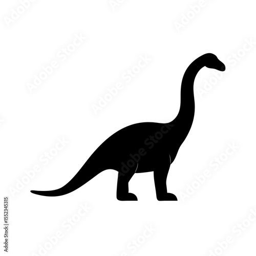 Silhouette of a long necked dinosaur standing on its four legs against a white background image art work