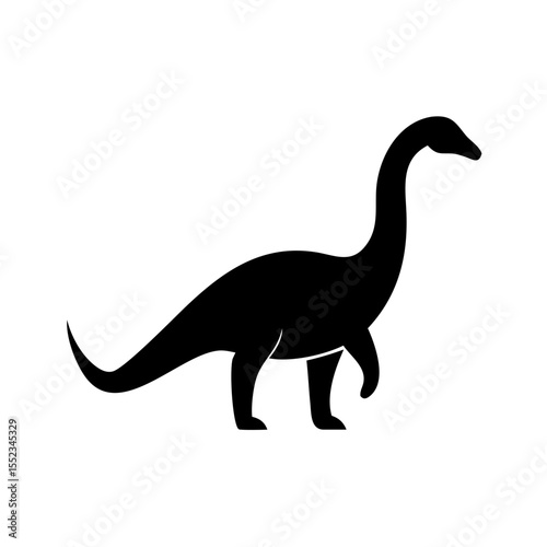 Silhouette of a long necked sauropod with a long tail standing on its four legs in black color isolated