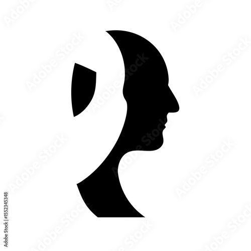Silhouette of a head profile with a white shape creating a double exposure optical illusion effect 100