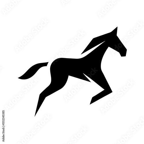 Stylized black silhouette of a galloping equine animal on a plain white background design element