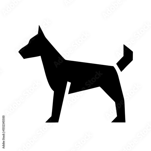 A simple geometric rendition of a canine standing in profile with a short tail shown clearly here