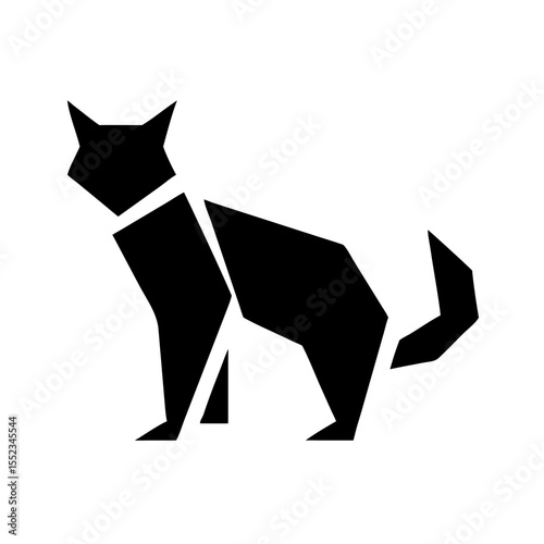 Geometric feline animal design with sharp edges and a minimalist style looking to the left side