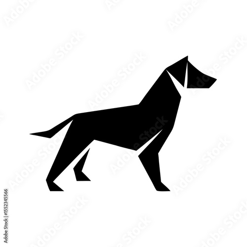 Stylized canine figure in solid black with geometric angular design and a short tail posture at rest
