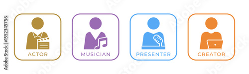 Actor, Musician, Presenter, Content Creator icon set illustration vector. Inside Square.