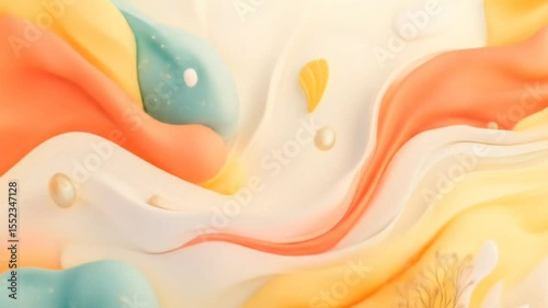 Smooth pastel shapes flowing with creamy liquid textures in soft animation, seamless looping 4k time-lapse animation video background. Abstract concept