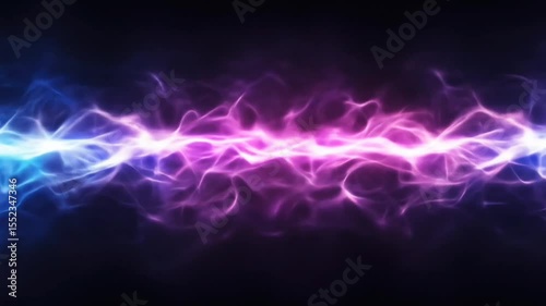 Horizontal plasma wave in purple and blue tones moving across dark screen, seamless looping 4k time-lapse animation video background. Technology concept