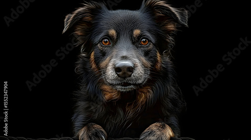 portrait d'un chien noir sur fond noir, yeux marrons, vu de face HD 8K ramzan wallpaper Photographic Image