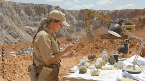 Geologist Inspecting Mineral Samples at a Quarry