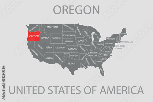 oregon State, USA, vector map isolated on United states map. Editable blank vector map of USA.