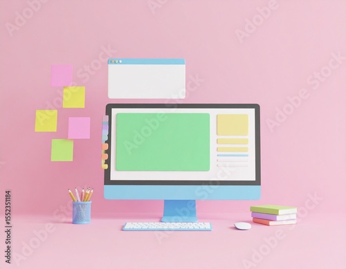 Reskill concept: Graphic design course for reskillers, colorful monitors.