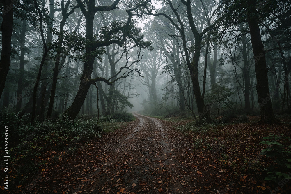 Obraz premium Enchanted misty path through the whispering forest