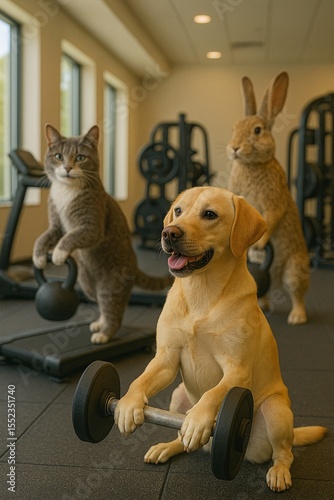 Funny Pets Working Out at the Gym - Fitness and Healthy Lifestyle