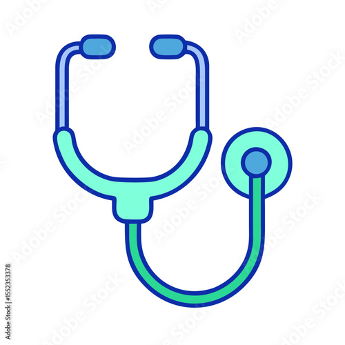 Classic stethoscope icon in flat design representing medical equipment with blue and turquoise colors, copy space