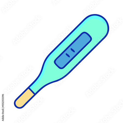 Minimal medical thermometer icon in blue and green colors for healthcare applications