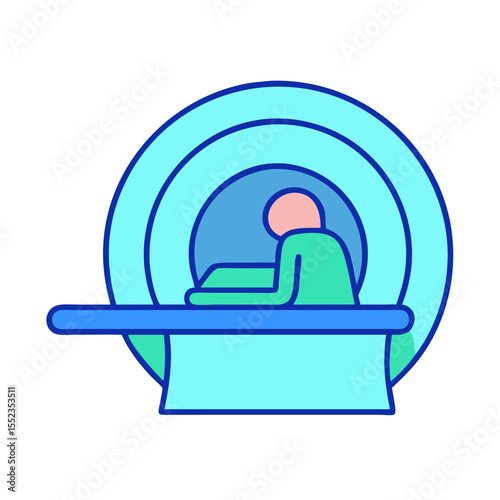 Patient in MRI tunnel icon, medical examination illustration, diagnostic imaging concept