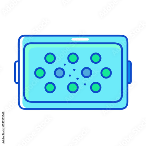 Sterilization box icon in flat design with blue and green colors for medical use