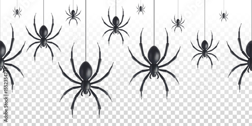 Vector realistic isolated seamless spider pattern for Halloween on the transparent background.