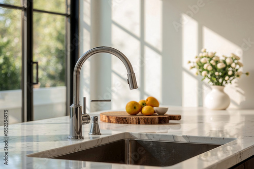 Wallpaper Mural Sunlit modern kitchen faucet on elegant countertop Torontodigital.ca