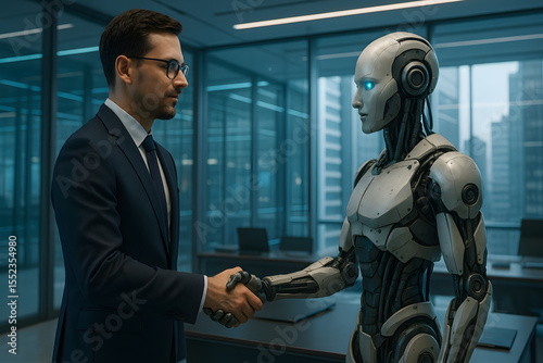 Human And Robot Handshake In Office