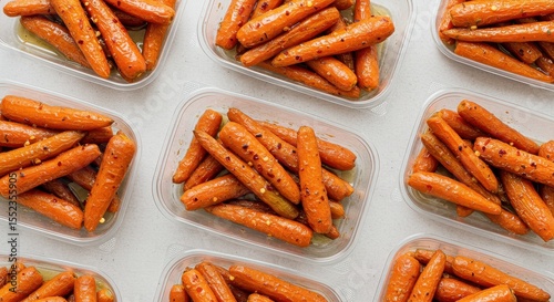 Freshly Cooked Glazed Carrots in Clear Containers Ready for Meal Prep or Clean Eating Lifestyle