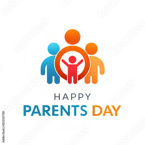 Happy Parents Day icon with Dad, Mom, and Baby. Logotype vector illustration on white background. Family celebration symbol.
