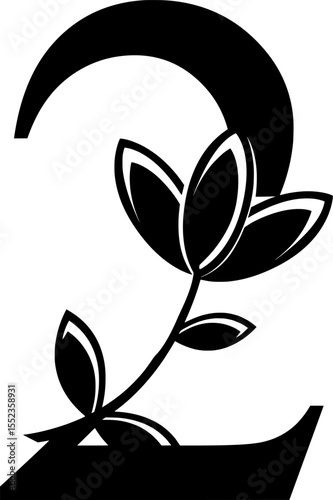 HD vector logo of numbers 2 with floral ornament. Logo elements