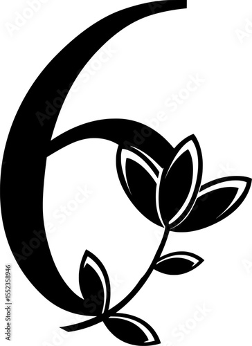 HD vector logo of numbers 6 with floral ornament. Logo elements