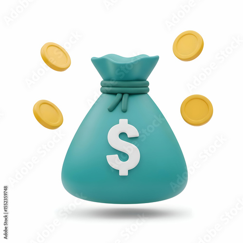 Concept of Money and Wealth with a Bag of Cash and Coins Illustration