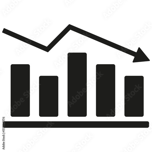 Chart decline icon. Business loss symbol. Vector trend design. Black background shape.