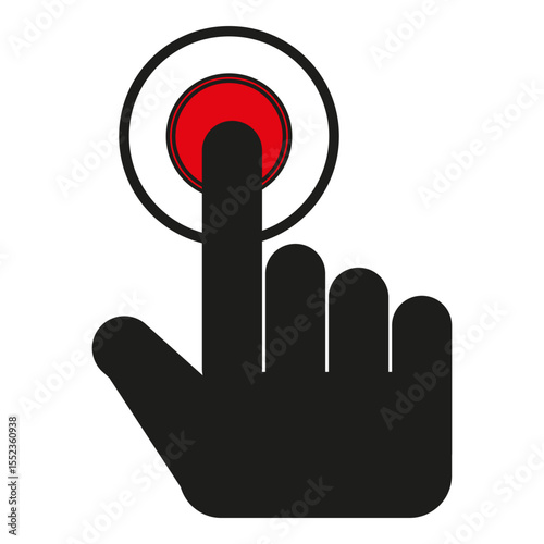 Touch icon. Finger press symbol. Red button illustration. Vector image.