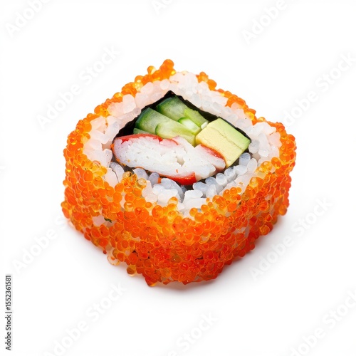 California roll sushi with orange tobiko fish roe and crab stick image
