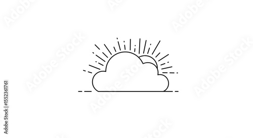 Sun behind cloud line icon for hope optimism and weather forecast design