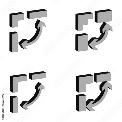 Zoom arrow icons. Expand rotate symbols. Resizing interface elements. Vector illustration.