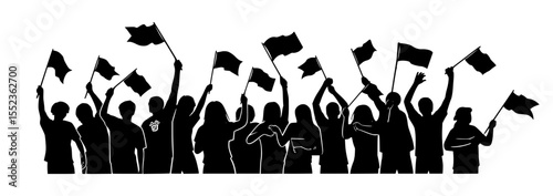 silhouettes of people waving flags, isolated background