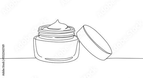 Open cosmetic cream jar line icon for skincare beauty and wellness design