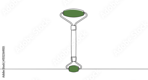 Jade roller with green stones line icon for skincare beauty and wellness design
