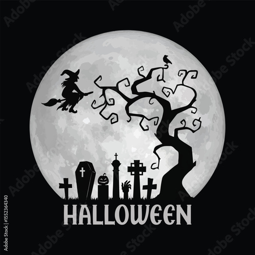 Halloween Witch T-shirt Design Moon Vector