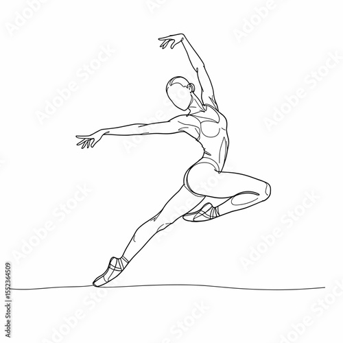 Ballet dancer line icon in elegant jump pose for fitness art and performance design