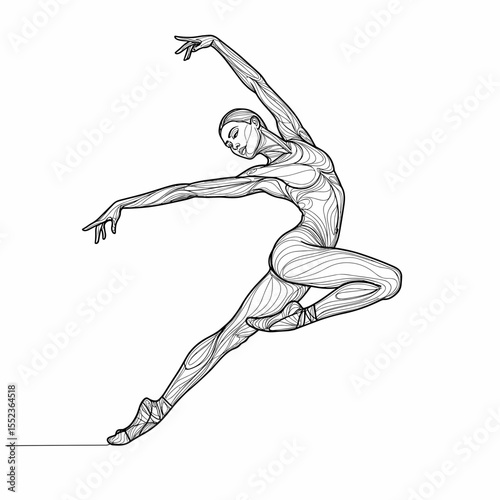 Female ballet dancer sketch icon in dynamic jump for art fitness and performance design