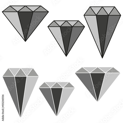 Crystal gem collection. Diamond stone shapes. Gray precious elements. Vector jewelry design.